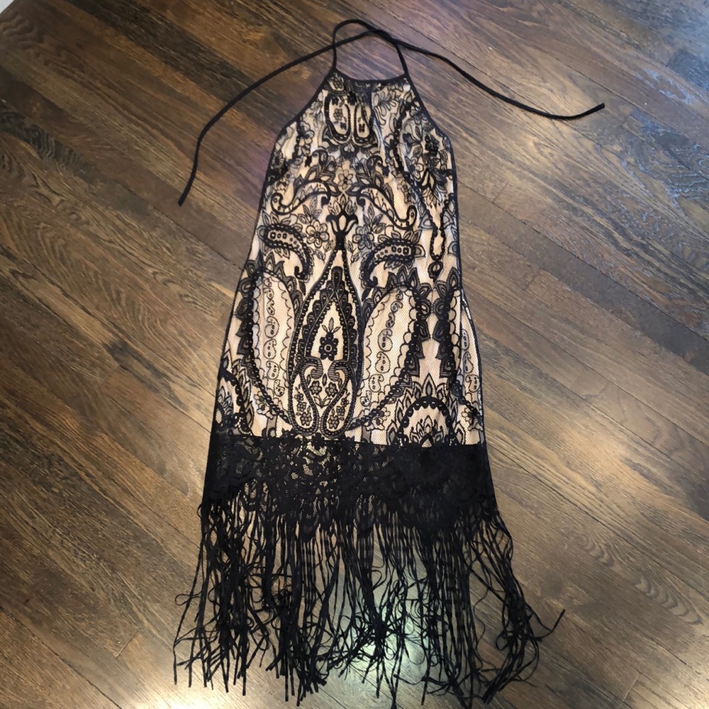 Black fringe lace dress